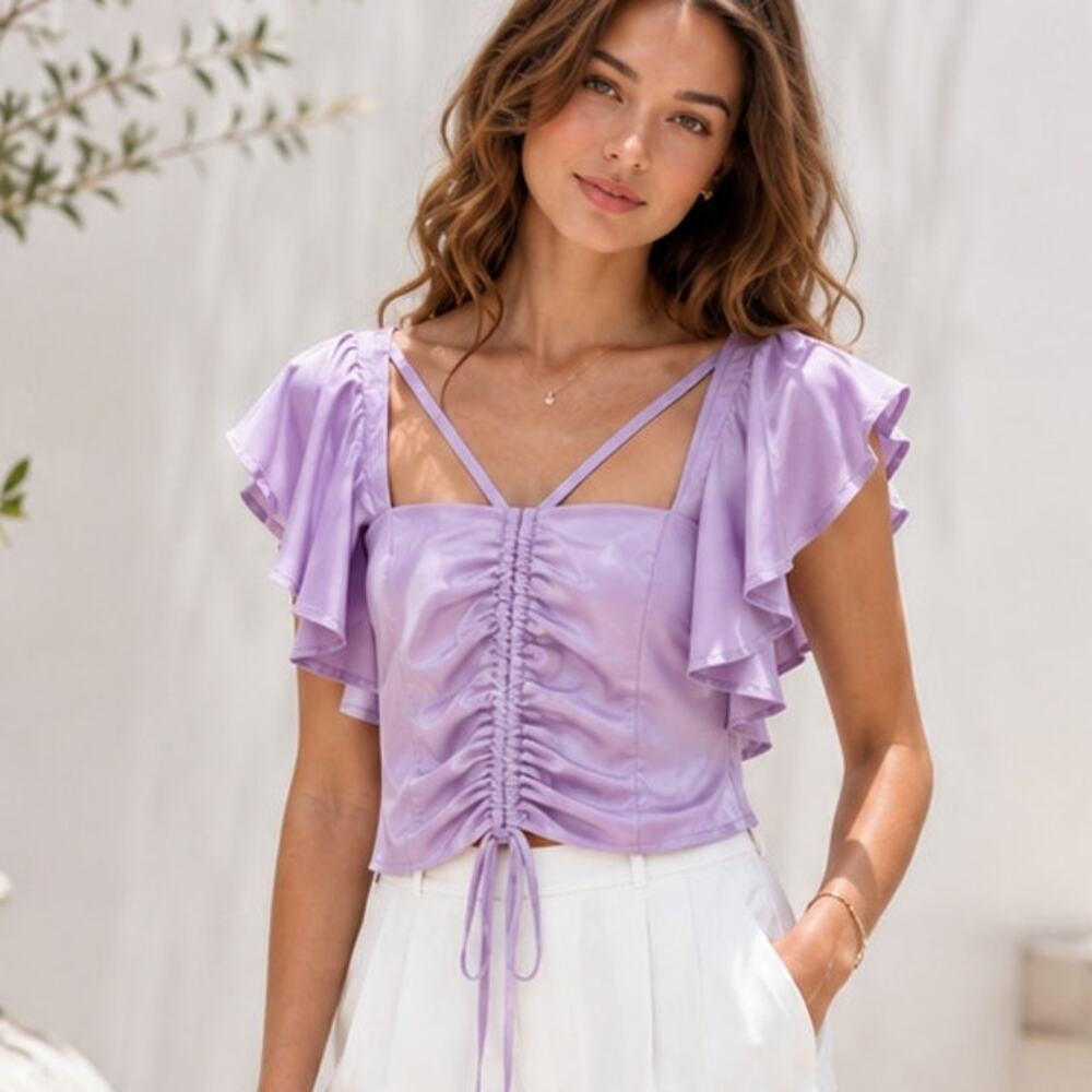 Milk & Honey Lilac Ruffle Crop Top Small NWT